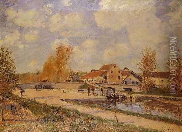 The Bourgogne Lock at Moret, Spring Oil Painting - Alfred Sisley