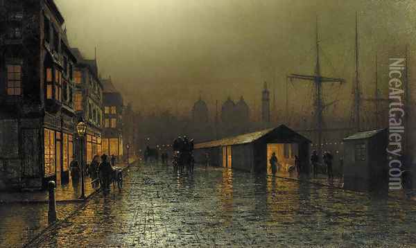 Hull Docks by Night Oil Painting - Arthur E. Grimshaw