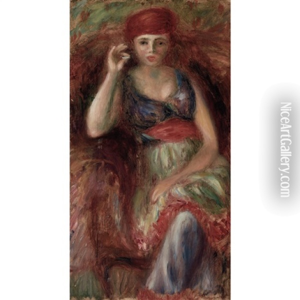 Woman In Costume Smoking Oil Painting - William Glackens