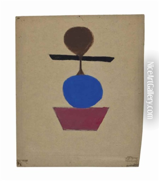 Red, Blue, Black And Brown Construction Oil Painting - Bill Traylor