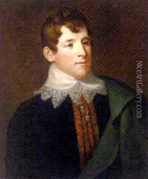 Portrait Of Charles Kemble Wearing A Black Coat And A White Collar, With A Green Cloak Over His Left Shoulder Oil Painting - John Russell