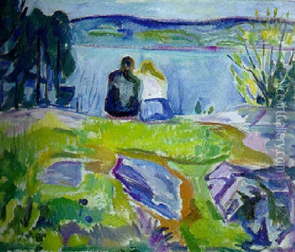 Springtime (lovers By The Shore) Oil Painting - Edvard Munch
