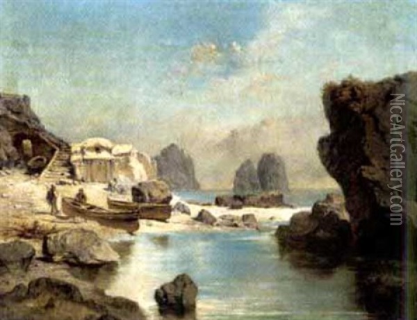 Fischer Auf Capri Oil Painting - August Gerasch