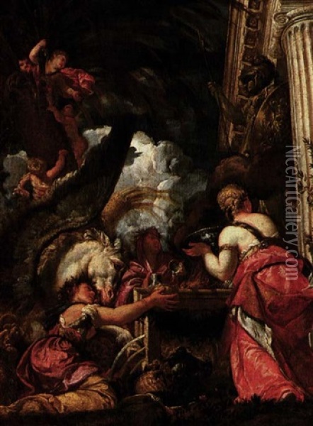 Sacrifice To Minerva Oil Painting - Giovanni Coli