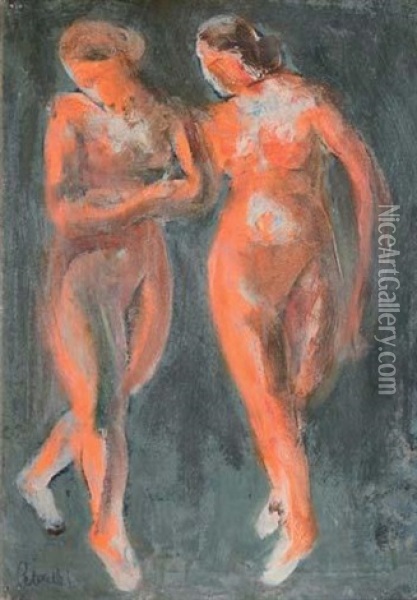 Deux Baigneuses Oil Painting - Adolphe Peterelle