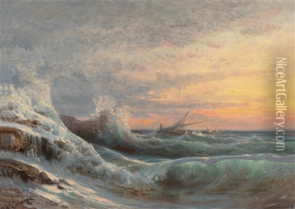 Sturmische See Oil Painting - Jean-Baptiste-Arthur Calame