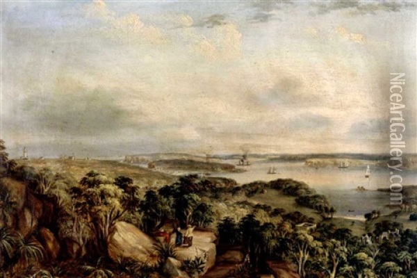 View Of The Heads Of Port Jackson, New South Wales, From Above Vaucluse Bay Oil Painting - George Edwards Peacock