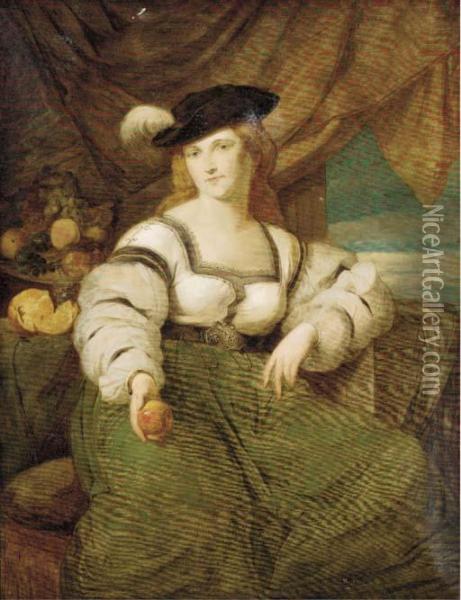 Portrait Of A Lady, Three-quarter Length, Seated Before A Window Oil Painting - Hans (Johann von Strasiripka) Canon
