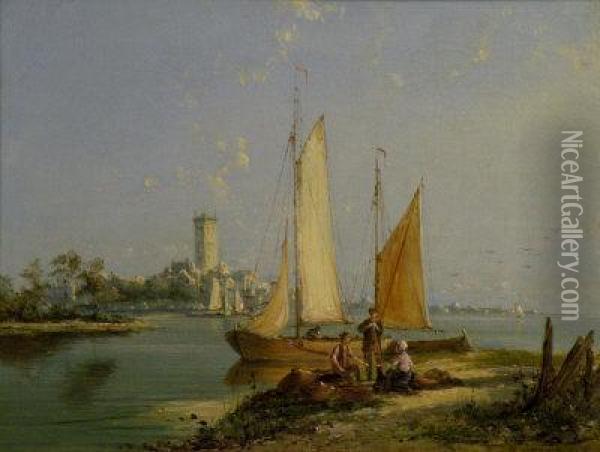 Fishing Boats Zuyderzee Oil Painting - William Raymond Dommersen