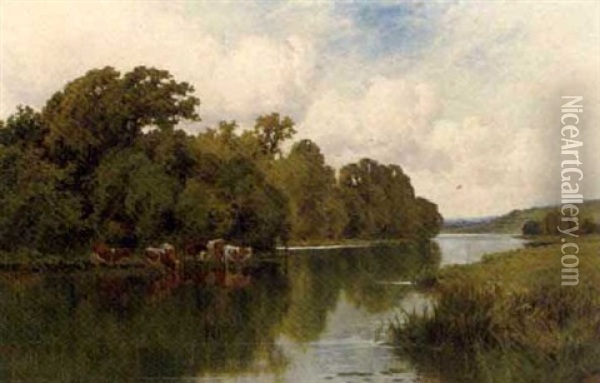 On The Stort, Harlow, Essex Oil Painting - Henry H. Parker