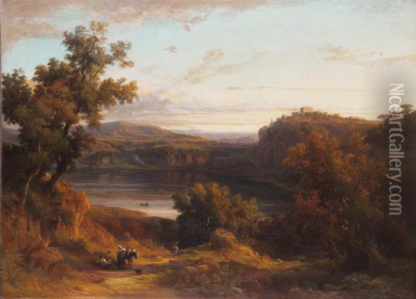 View Oflake Nemi Oil Painting - Franz Knebel