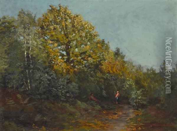 Waldlandschaft Mit Figurenstaffage Oil Painting - Francois Louis Francais
