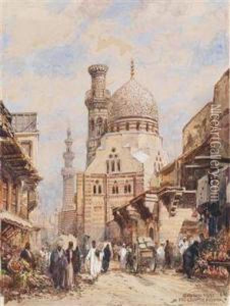 A Lively Street In Kairo Oil Painting - Friedrich Frank