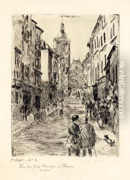 Rue Du Gros Horloge A Rouen Oil Painting - Camille Pissarro