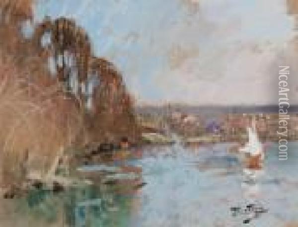 Le Lac Oil Painting - Pierre Eugene Montezin