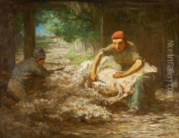 Sheep Shearing Oil Painting - Horatio Walker