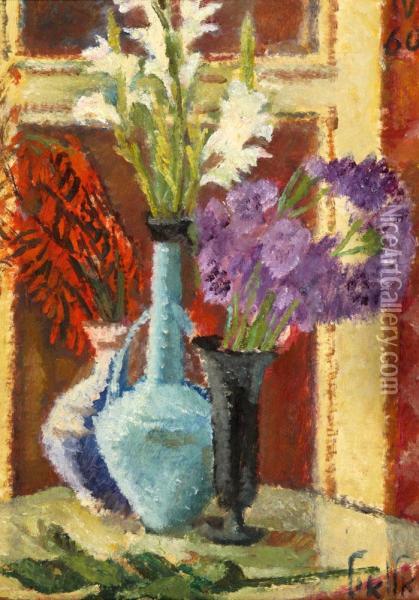 Vases Of Flowers On The Table Oil Painting - Arie Alweil