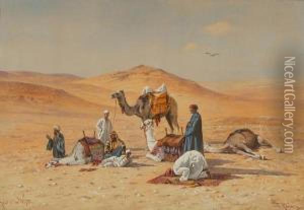 Prayer In The Desert Oil Painting - Friedrich Perlberg