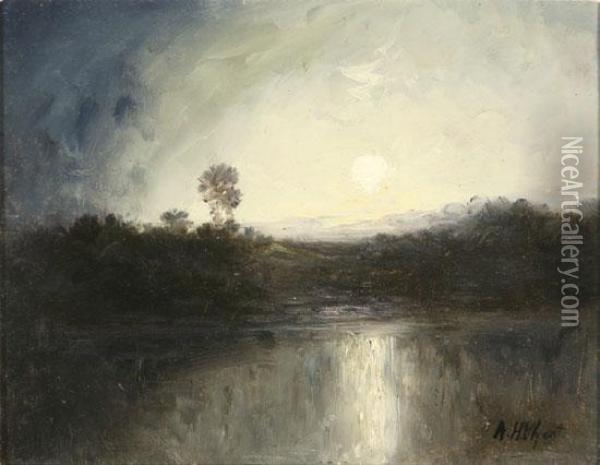 Moonlit Riverscape Oil Painting - Alexander Helwig Wyant