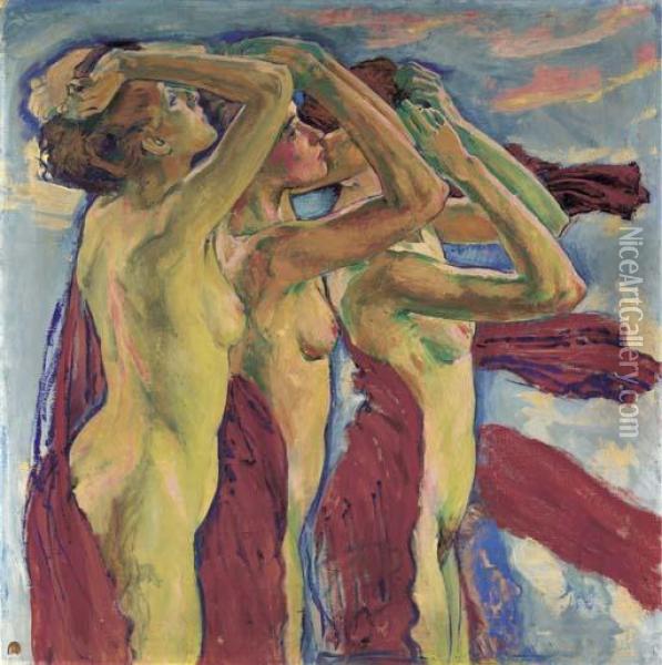 Die Drei Grazien Oil Painting - Koloman, Kolo Moser