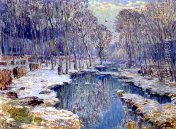A Winter Landscape With A Pond Oil Painting - Wenzel Radimsky