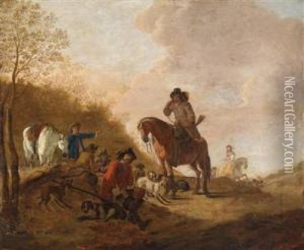 A Hunting Party Oil Painting - Dirck Willemsz. Stoop