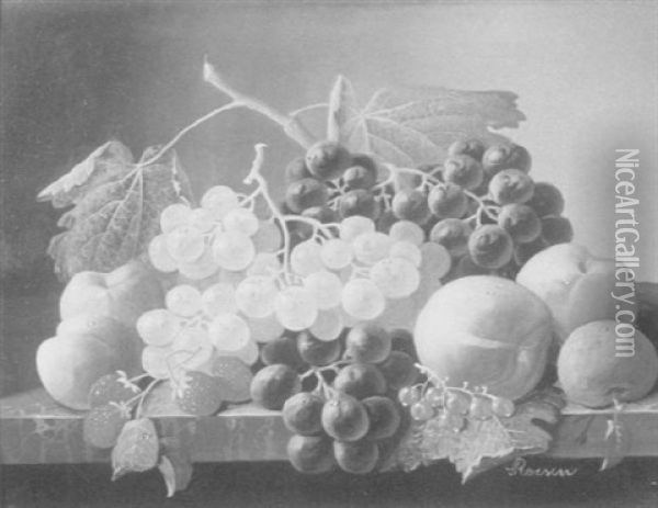 Still Life With Summer Fruits On A Gray Marble Slab Oil Painting - Severin Roesen
