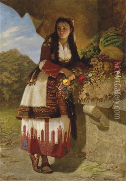 The Flower Girl Oil Painting - Alfons von Cramer