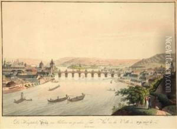 A View Of Charles Bridge From Letna Oil Painting - Karel Postl
