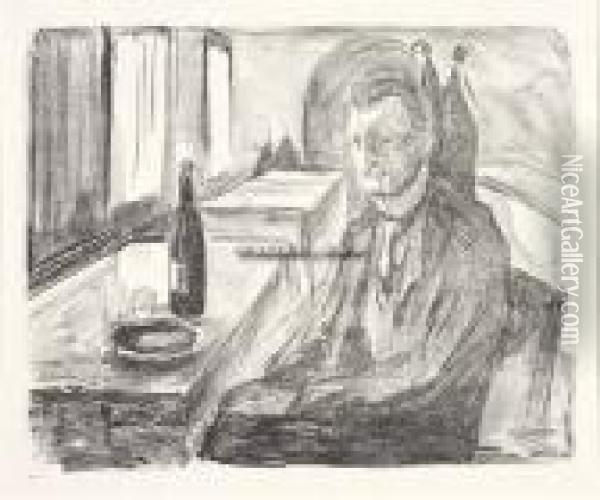 Selvportrett Ved Vinen Oil Painting - Edvard Munch