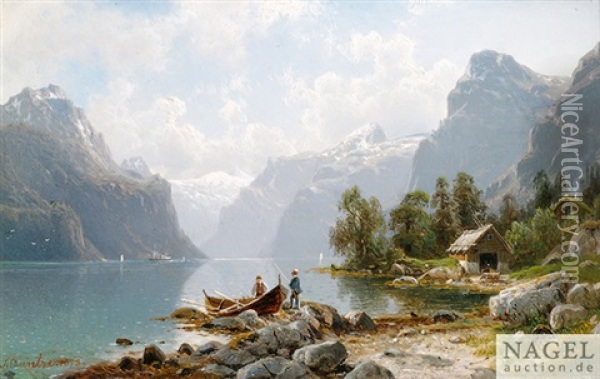 Fjordlandschaft Oil Painting - Johannes Bartholomaeus Duntze