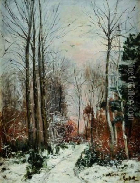 Un Chemin Hivernal A Barbizon Oil Painting - Auguste Grasset