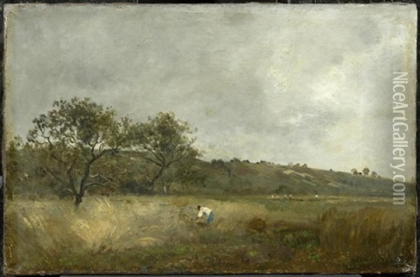 Erntearbeiter In Getreidefeld Oil Painting - Jules Charles Rozier