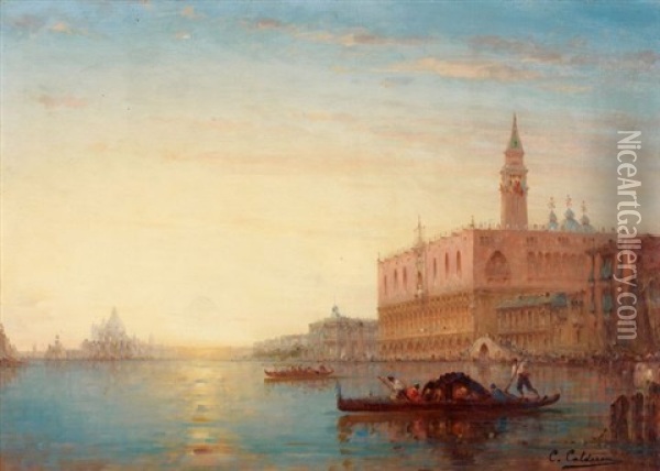 Vue Du Bassin De Saint Marc, Venise Oil Painting - Charles Clement Calderon