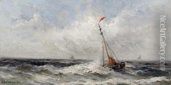 Fishing Boat In Choppy Waters Oil Painting - Gerard Van Der Laan