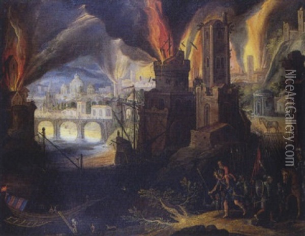 Enee Et Anchyse Fuyant L'incendie De Troie Oil Painting - Pieter Schoubroeck