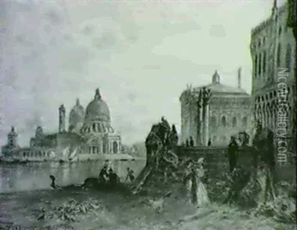 Markusplatz In Venedig Mit Blick Auf Santa Maria Della      Salute Oil Painting - Ernest Karl Eugen Koerner