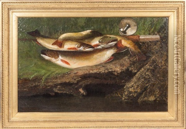 Streamside Trout With Reel Oil Painting - George Nelson Cass