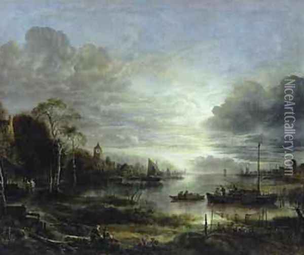 Landscape in Moonlight Oil Painting - Aert van der Neer