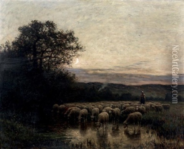 Bergere Et Ses Moutons Oil Painting - Jean Ferdinand Chaigneau