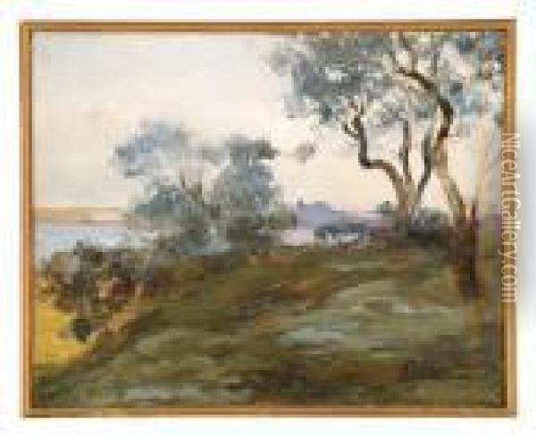 Paesaggio Con Lago Oil Painting - Onorato Carlandi