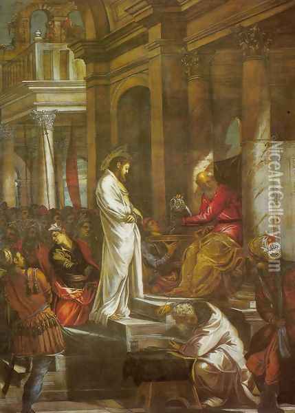 Christ Before Pilate (Cristo davanti a Pilato) Oil Painting - Jacopo Tintoretto (Robusti)