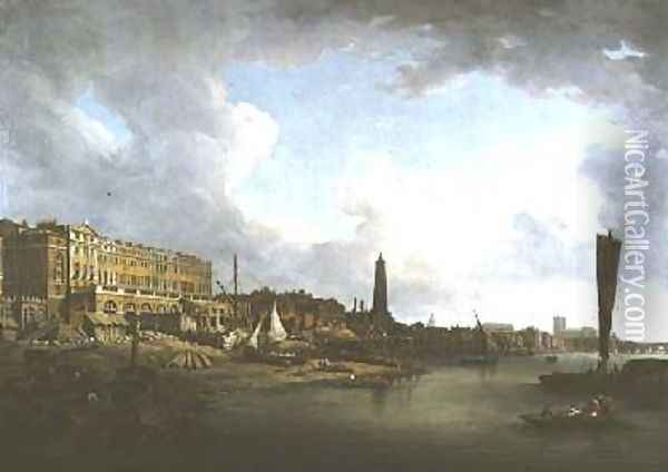 London River Front from Westminster to the Adelphi Oil Painting - William Marlow