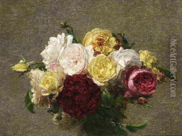 Bouquet of Roses I Oil Painting - Ignace Henri Jean Fantin-Latour