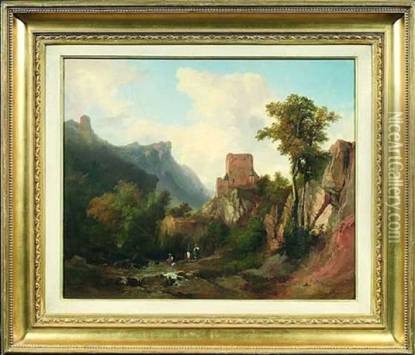 Pittoreske Berglandschaft Mit Burgruinen Oil Painting - Jules Coignet