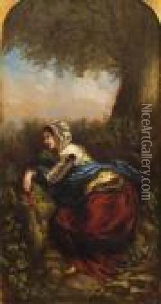 Femme Sur Un Talus Oil Painting - Camille-Joseph-Etienne Roqueplan