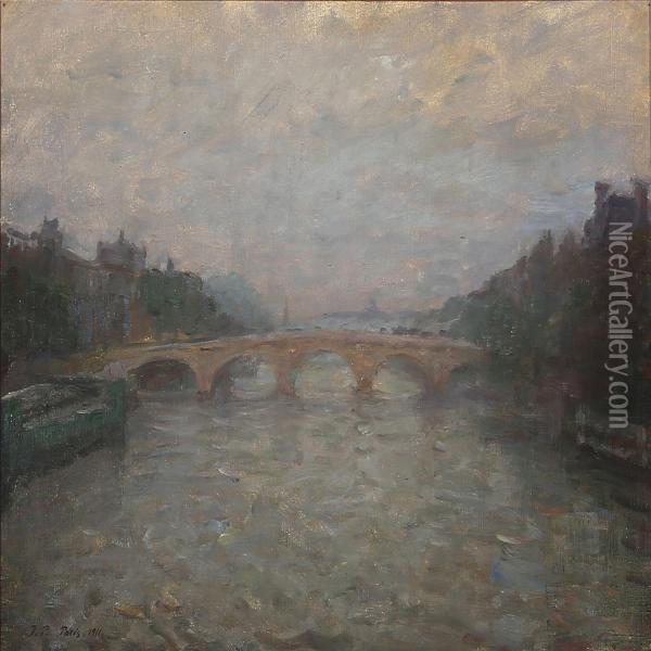 View From Pont Neuf In Paris Oil Painting - Julius Paulsen