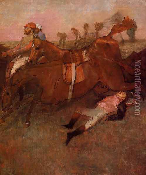Scene from the Steeplechase: the Fallen Jockey Oil Painting - Edgar Degas