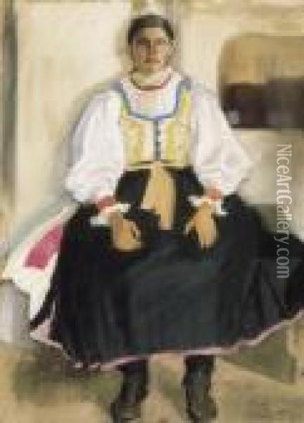 Girl In National Costume Oil Painting - Etienne Farkas