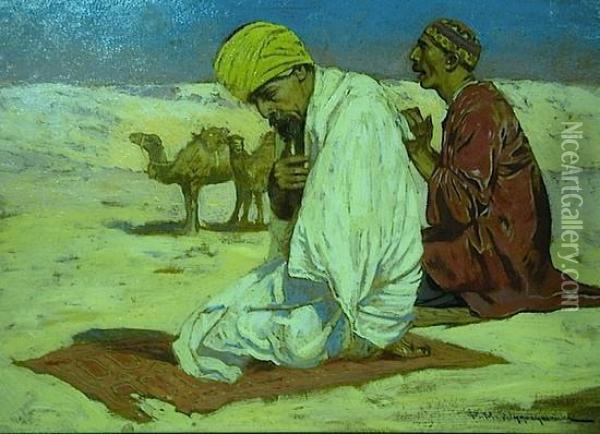 La Priere Dans Le Desert Oil Painting - Feliks M. Wygrzywalski